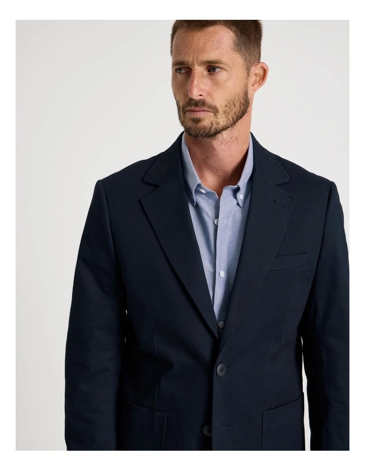 Single Breasted Textured Blazer in Navy image 4