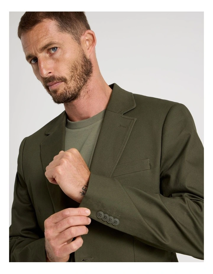 Single Breasted Textured Blazer in Olive image 2