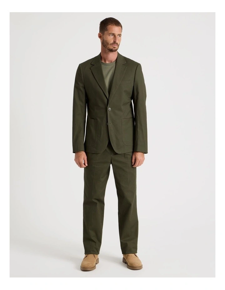 Single Breasted Textured Blazer in Olive image 3