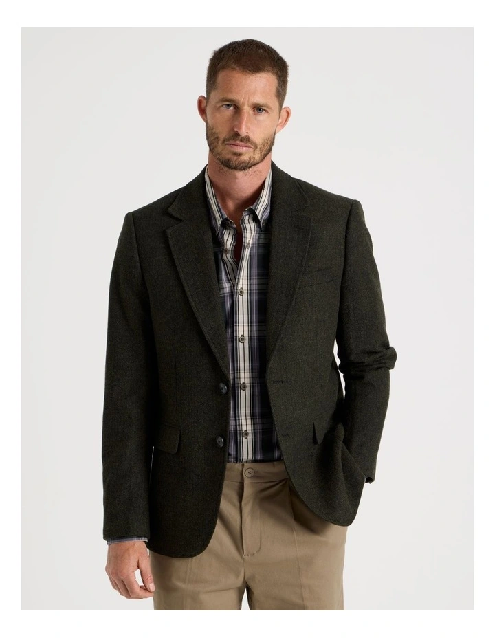 Single Breasted Herringbone Blazer in Dark Green image 1