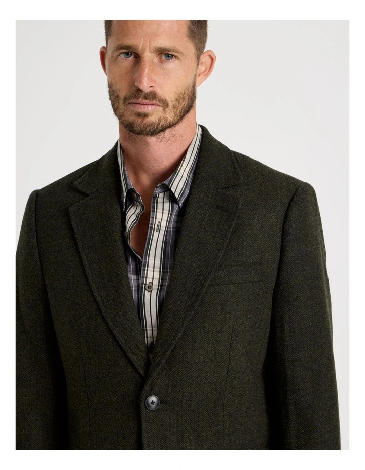 Single Breasted Herringbone Blazer in Dark Green image 2