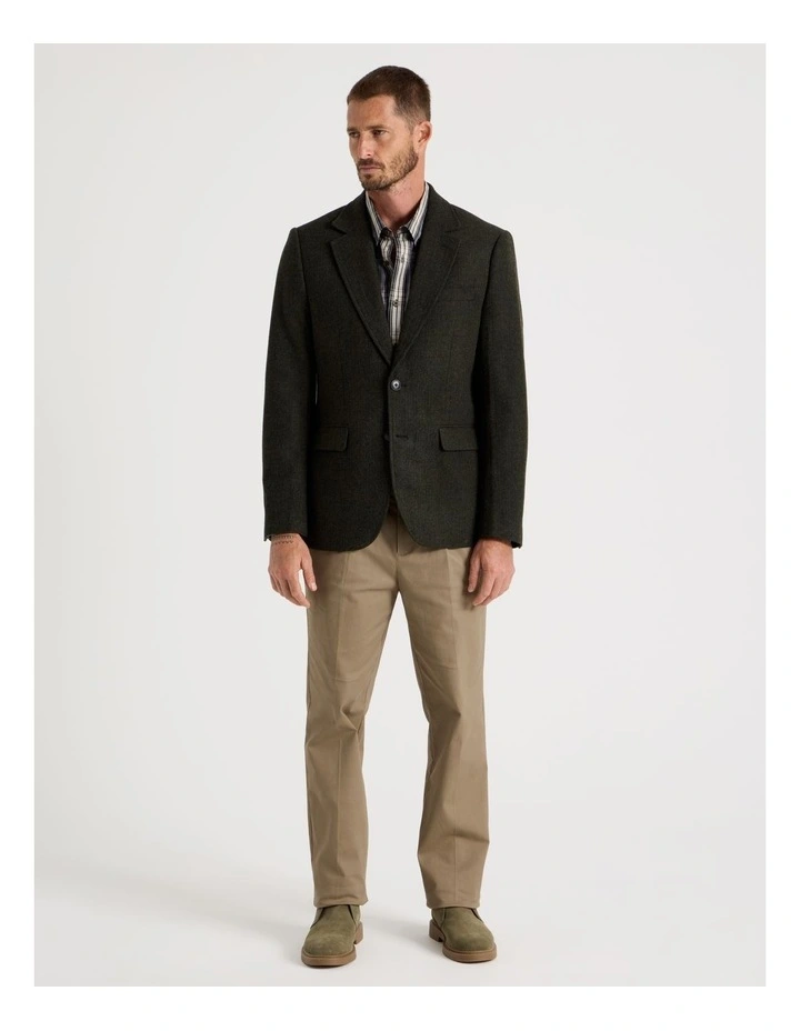 Single Breasted Herringbone Blazer in Dark Green image 3