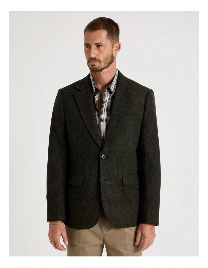 Single Breasted Herringbone Blazer in Dark Green image 4