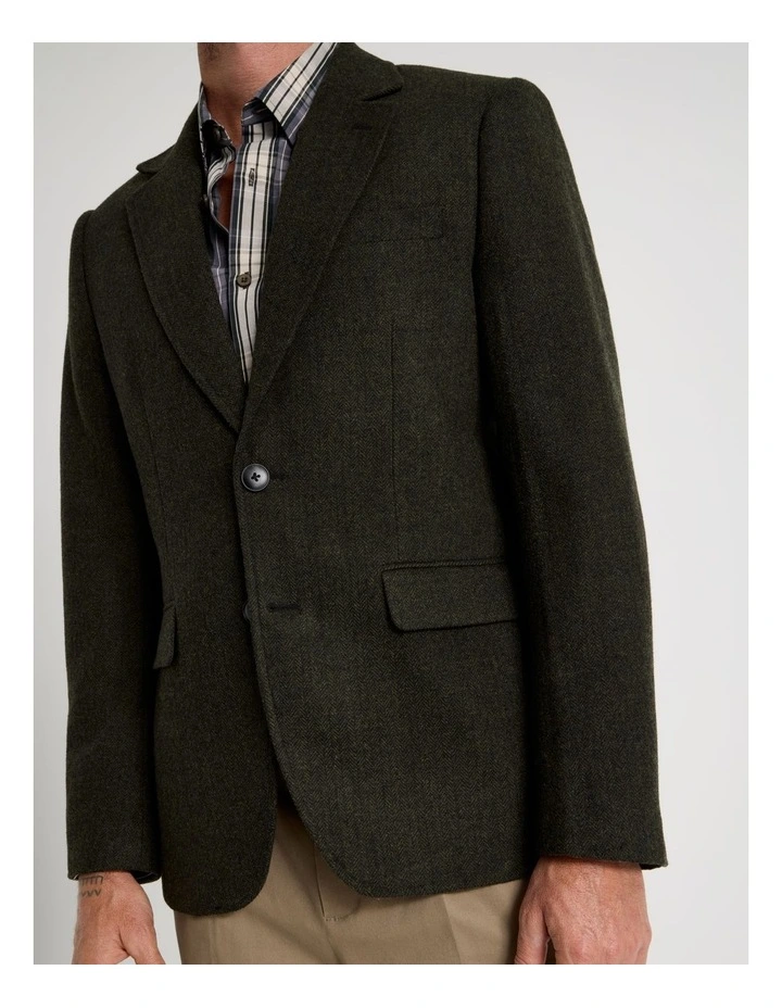 Single Breasted Herringbone Blazer in Dark Green image 5