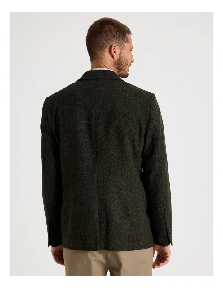 Single Breasted Herringbone Blazer in Dark Green image 6
