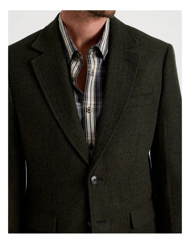 Single Breasted Herringbone Blazer in Dark Green image 7