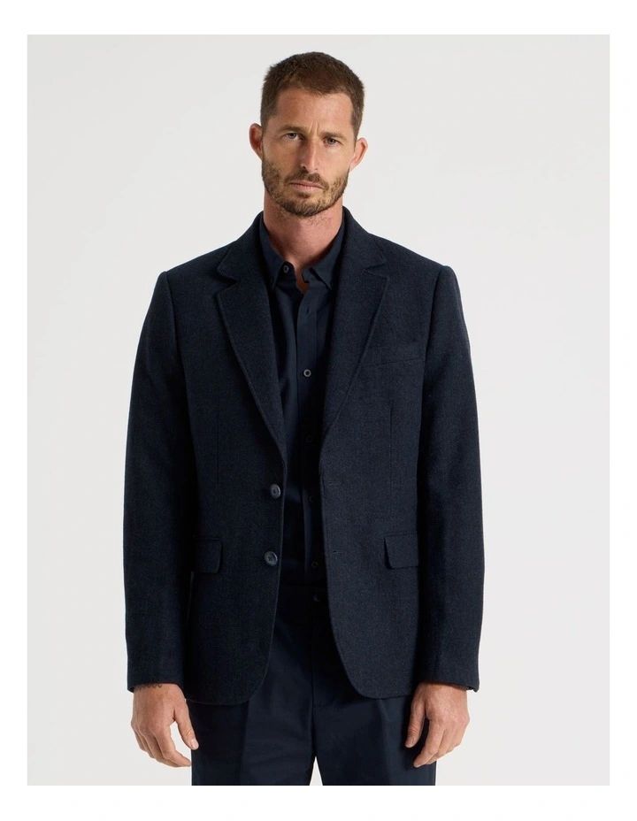 Single Breasted Herringbone Blazer in Navy image 1