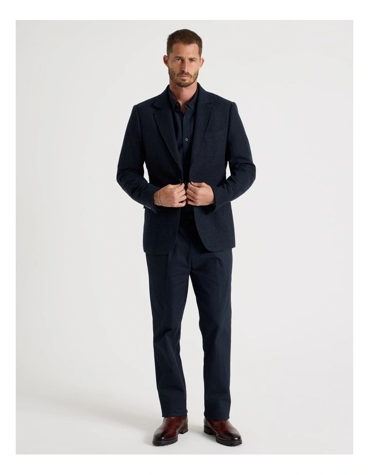 Single Breasted Herringbone Blazer in Navy image 2