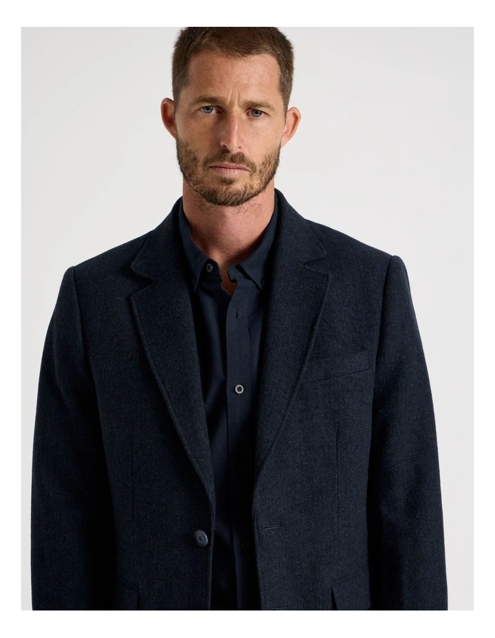 Single Breasted Herringbone Blazer in Navy image 3