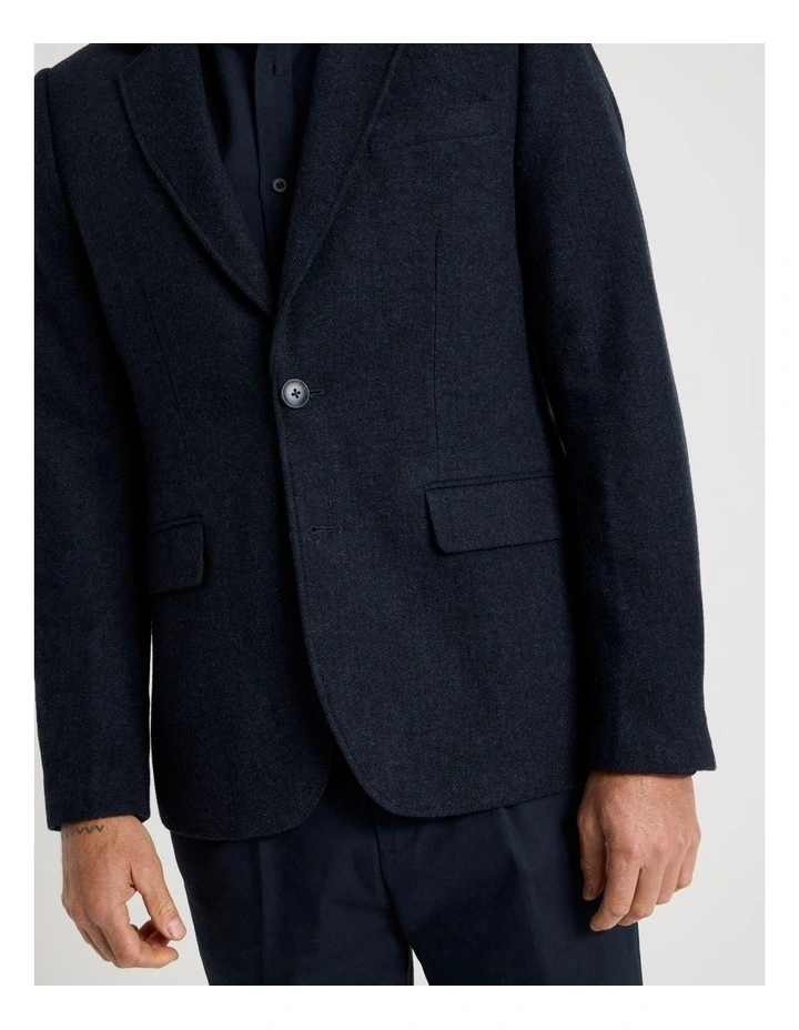 Single Breasted Herringbone Blazer in Navy image 4