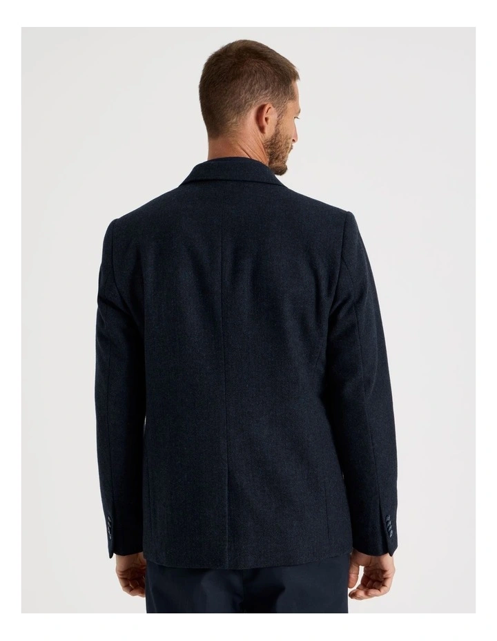 Single Breasted Herringbone Blazer in Navy image 6