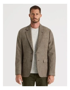 Single Breasted Herringbone Blazer in Stone