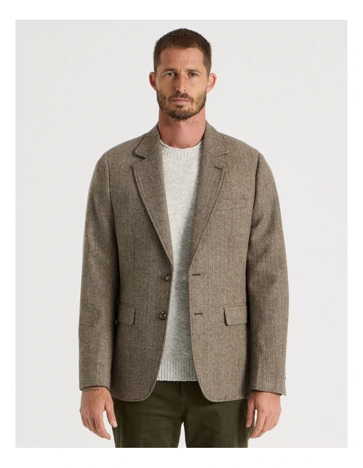 Single Breasted Herringbone Blazer in Stone image 1