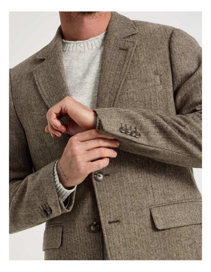 Single Breasted Herringbone Blazer in Stone image 2