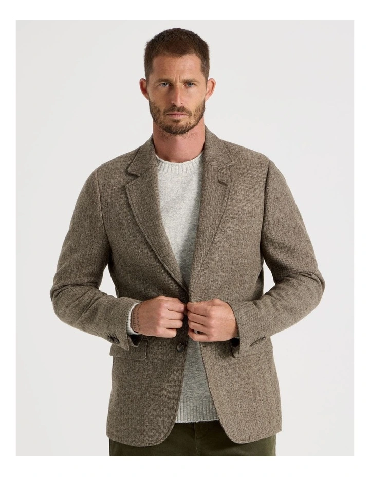 Single Breasted Herringbone Blazer in Stone image 5