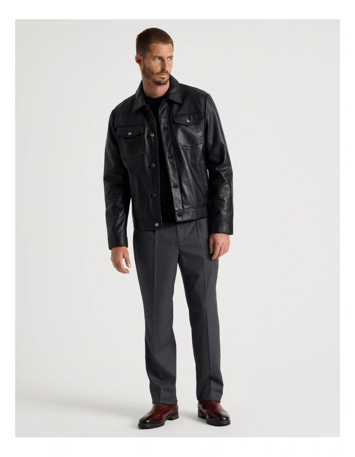 Collared Leather Jacket in Black image 7