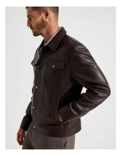 Collared Leather Jacket in Brown