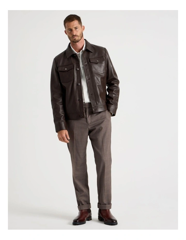 Collared Leather Jacket in Brown image 7