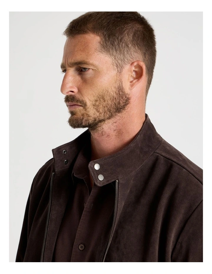Full Zip Suede Bomber Jacket in Brown image 3