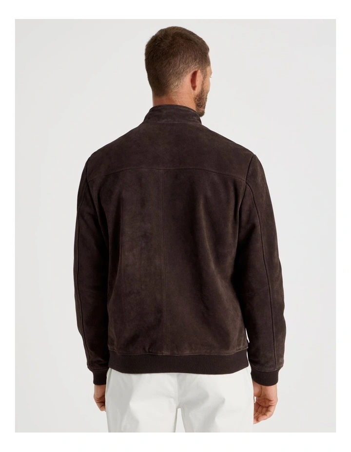 Full Zip Suede Bomber Jacket in Brown image 6