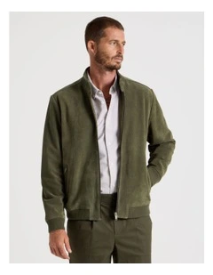 Full Zip Suede Bomber Jacket in Olive