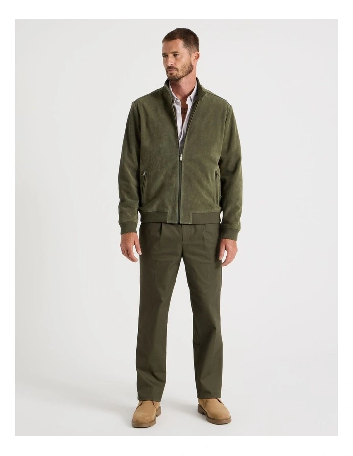 Full Zip Suede Bomber Jacket in Olive image 7
