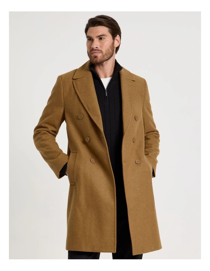 Double Breasted Longline Coat in Caramel image 2
