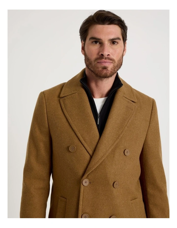 Double Breasted Longline Coat in Caramel image 3
