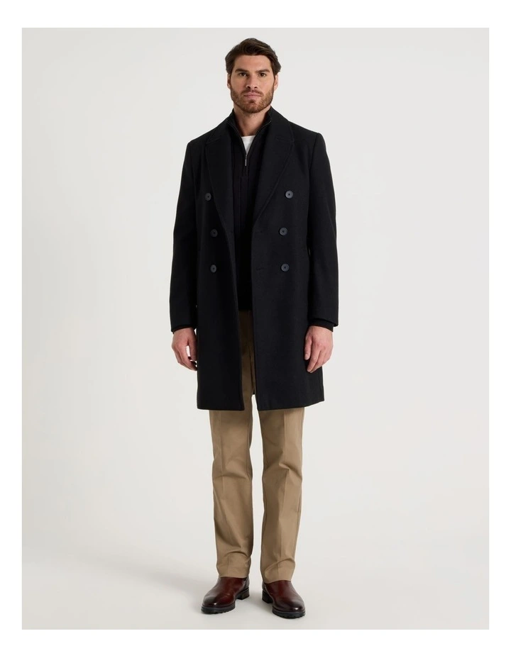 Double Breasted Longline Coat in Black image 2