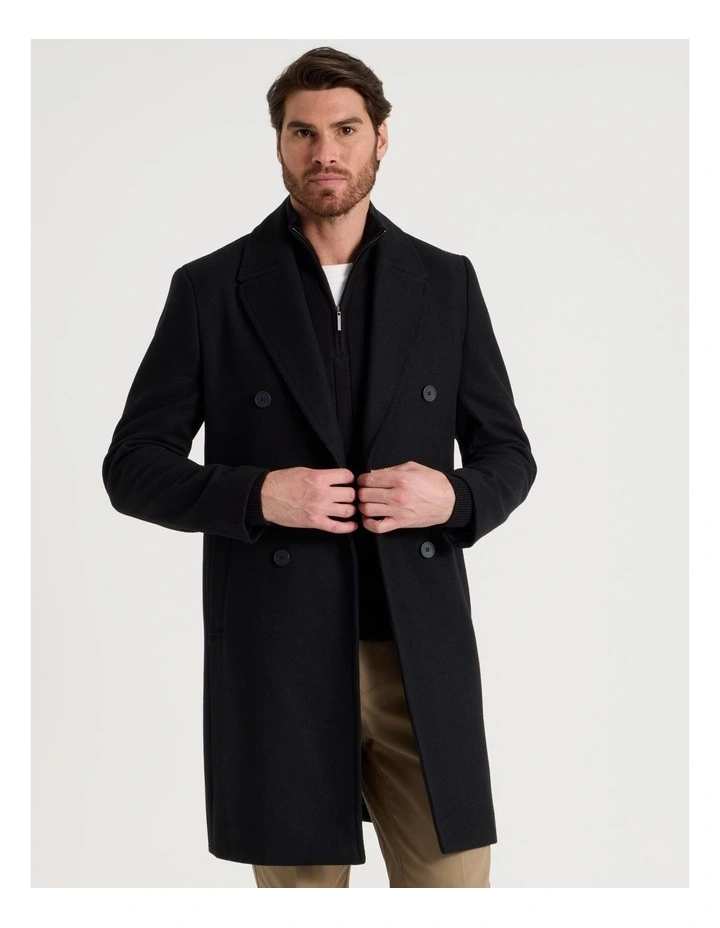 Double Breasted Longline Coat in Black image 3