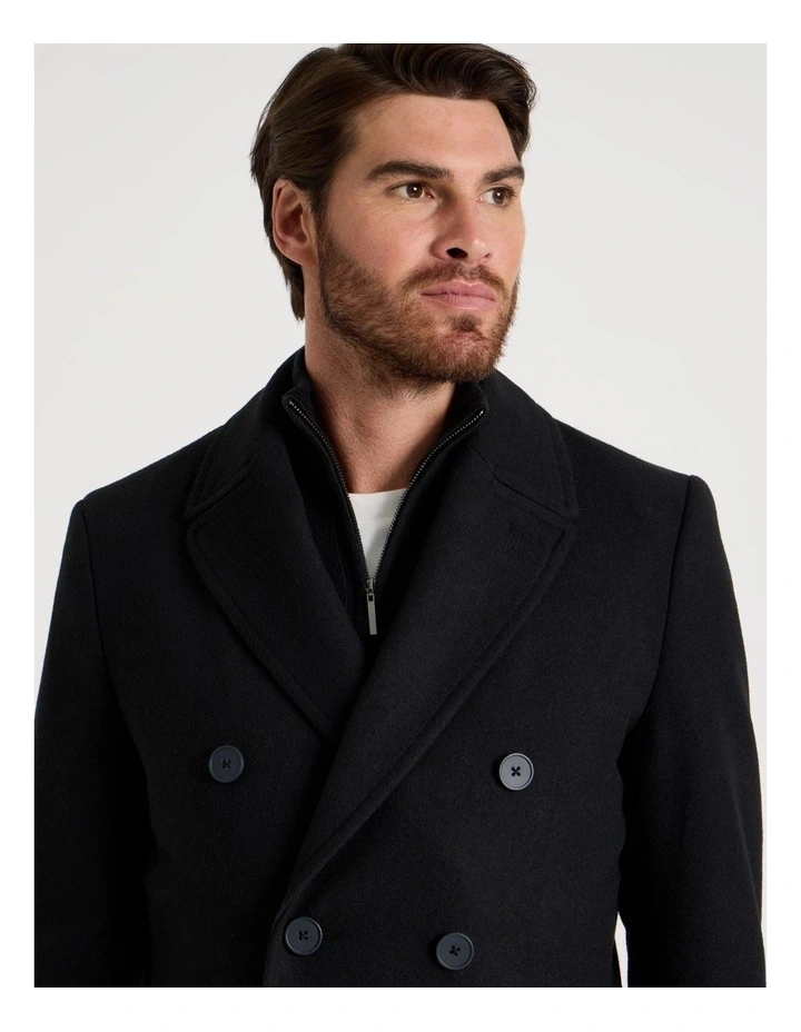 Double Breasted Longline Coat in Black image 4
