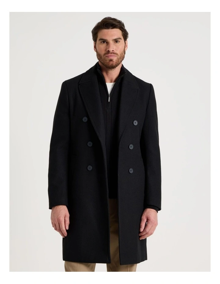 Double Breasted Longline Coat in Black image 5