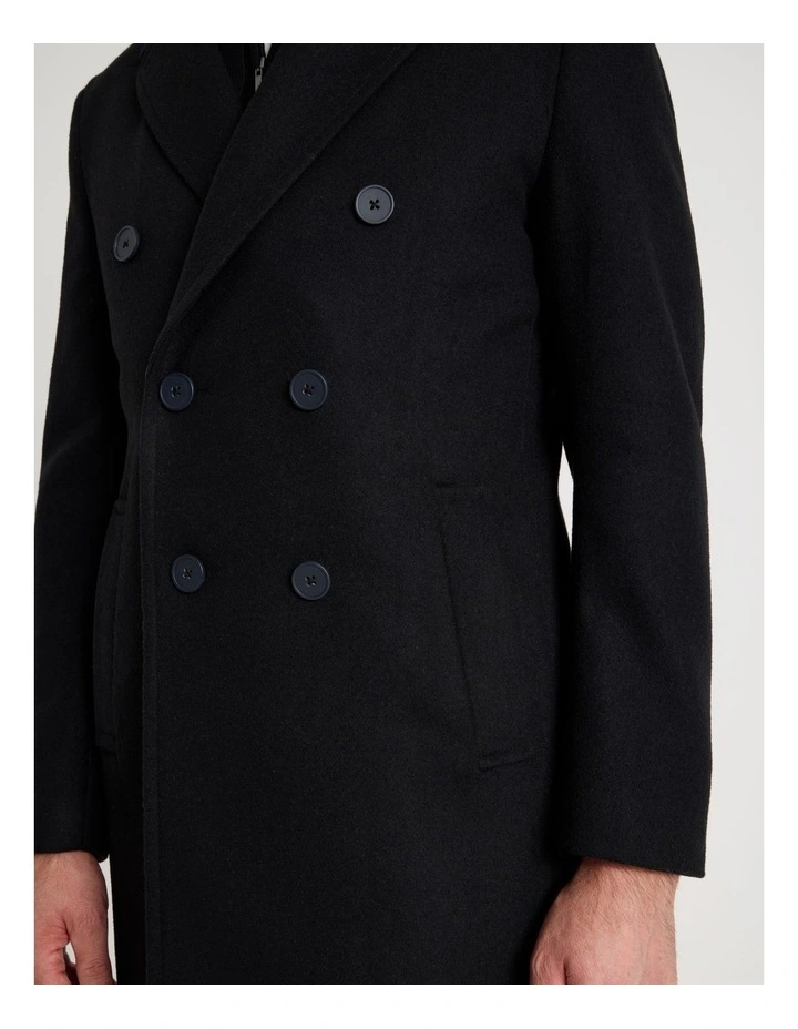 Double Breasted Longline Coat in Black image 7