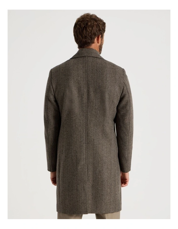 Herringbone Double Breasted Longline Coat in Brown image 6