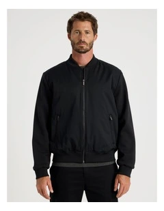 Mixed Media Bomber Jacket in Black