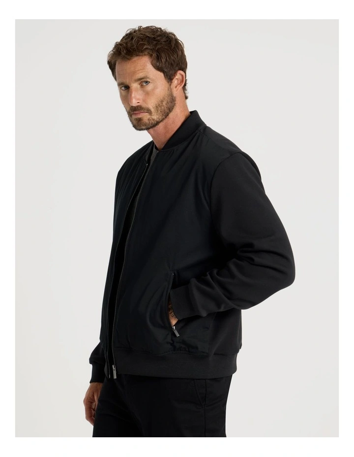 Mixed Media Bomber Jacket in Black image 3