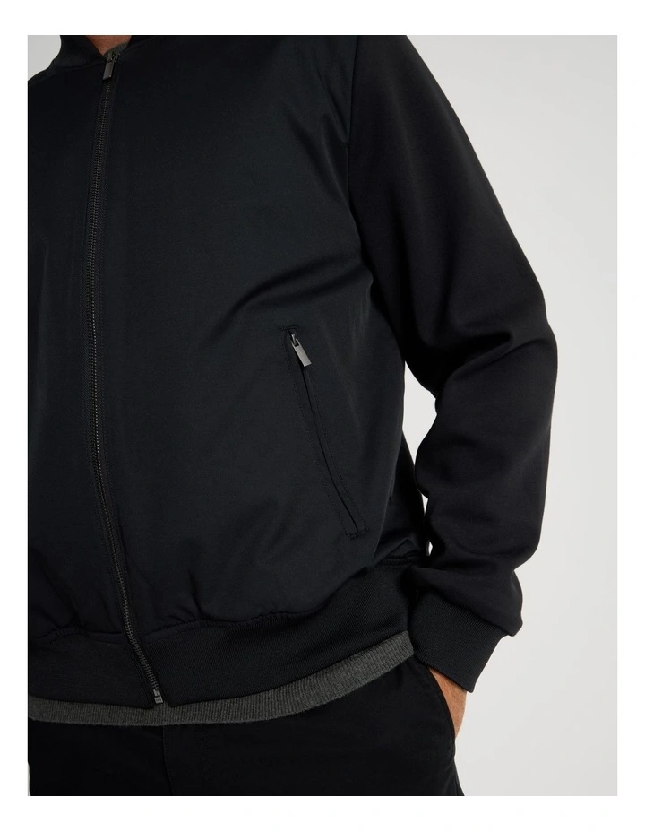 Mixed Media Bomber Jacket in Black image 7