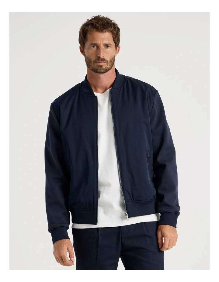 Mixed Media Bomber Jacket in Navy image 1