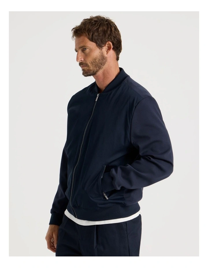Mixed Media Bomber Jacket in Navy image 2