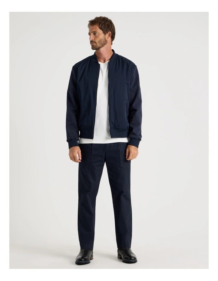 Mixed Media Bomber Jacket in Navy image 3
