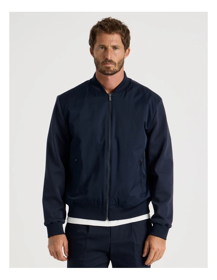 Mixed Media Bomber Jacket in Navy image 4