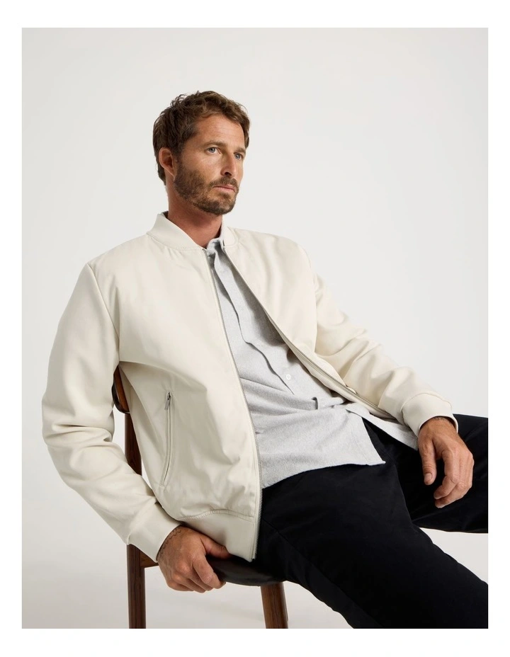Mixed Media Bomber in Ecru image 1