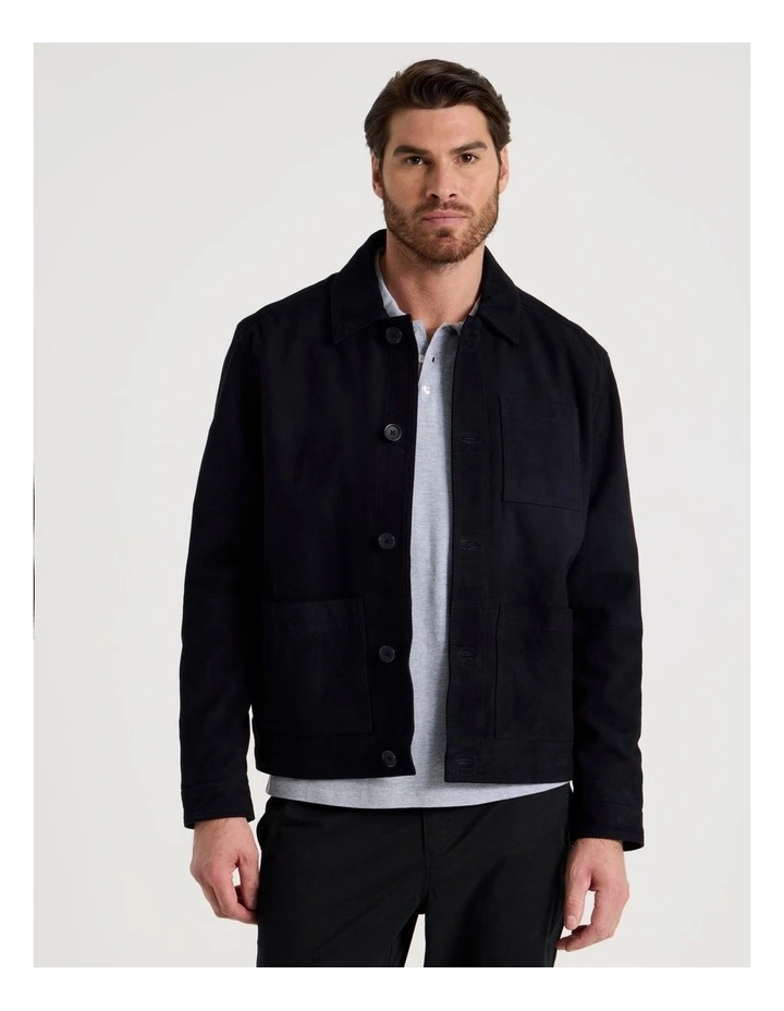 Suede Trucker Jacket in Navy image 1