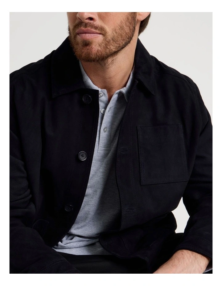 Suede Trucker Jacket in Navy image 3