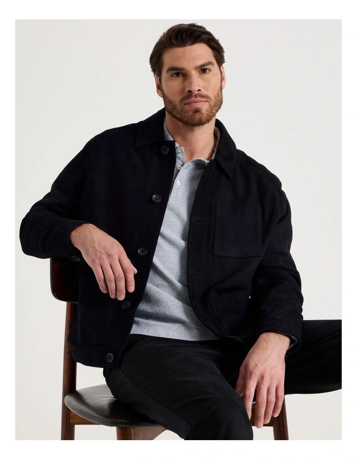 Suede Trucker Jacket in Navy image 4