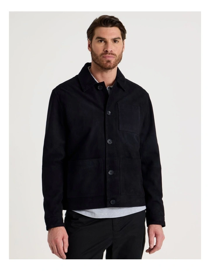 Suede Trucker Jacket in Navy image 5