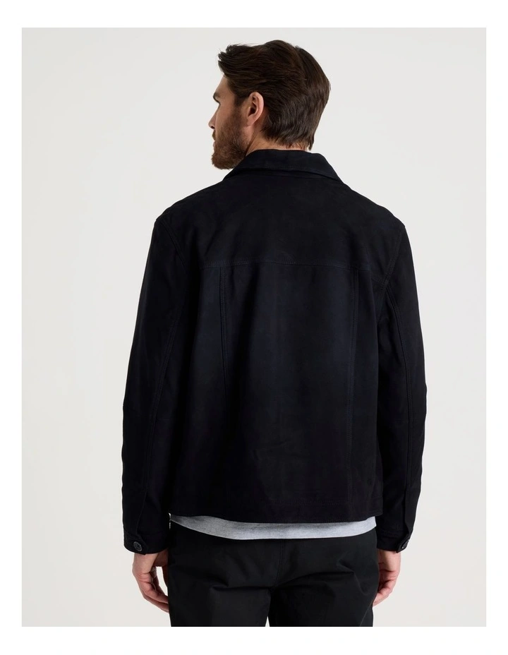 Suede Trucker Jacket in Navy image 6