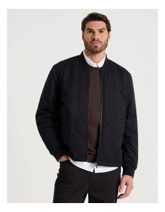 Diamond Quilt Puffer Jacket in Black