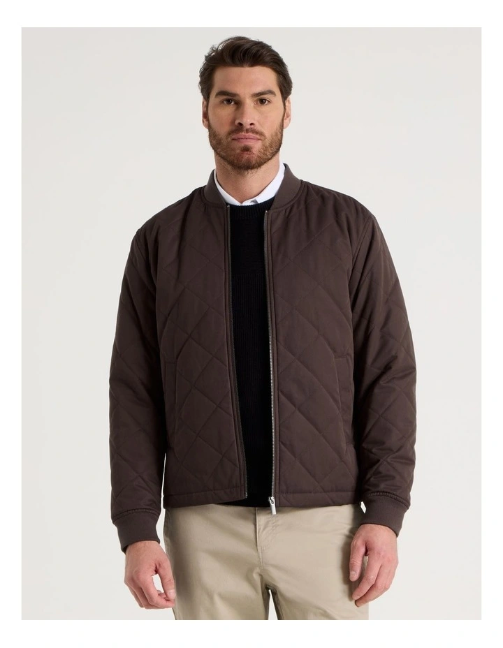 Diamond Quilt Puffer Jacket in Brown image 1