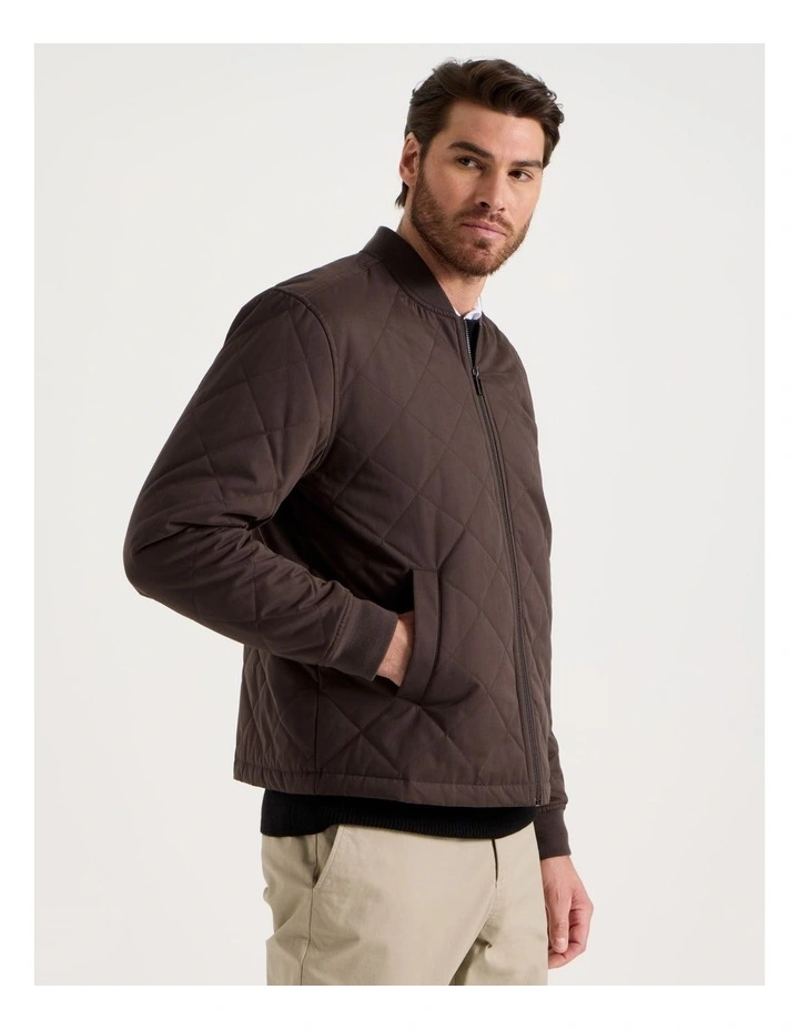 Diamond Quilt Puffer Jacket in Brown image 3